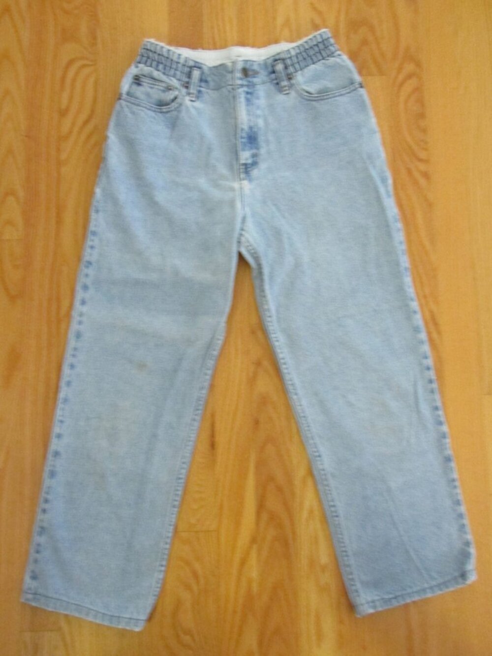 GAP GIRL'S SIZE 14 JEANS LT BLUE STONE WASHED DENIM STRAIGHT LEG ELASTIC WAIST